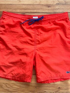 Vineyard Vines Swim Trunks Mens Med Orange Mesh Lined Drawstring Pockets Shorts